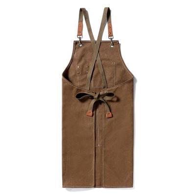 China Custom Embroidered Canvas Linen Cleaning Apron With Pocket for sale