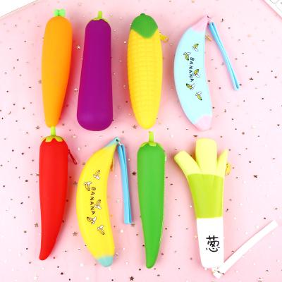 China Schools & Korean Cute Vegetable Creative Offices Silicone Pencil Case Fruit Cat Paw Large Capacity Pencil Case Student Stationery Bag for sale