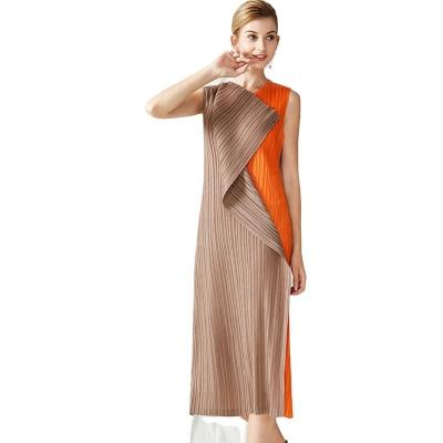 China Design sense of high-end large size women's mid-length pleated dress by summer new product European station anti-static sleeveless skirt vest for sale