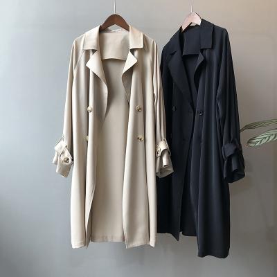 China Waterproof Korean version of the 2021 loose solid color of the new autumn new thin loose anorak women's long temperament over - the knee jacket for sale