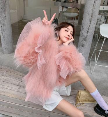 China 2021 fashion Anti-wrinkle autumn and shorts female section young winter fur coat raccoon lace leather grass woven loose coat new for sale