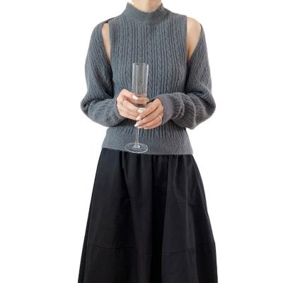 China New Anti-Wrinkle Fashion Spring Neck and Autumn Retro Round Sleeveless Sweater Women's Two-piece Knitted Loose Casual Top for sale