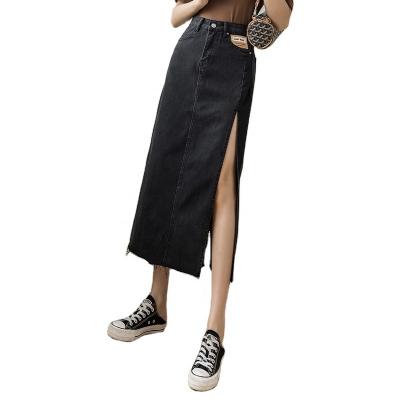 China 2021 New Women's Retro Denim Skirt High Waist Mid Length Mid Length Skirt Bag Skirt A Line Slim Split Plus Hip for sale