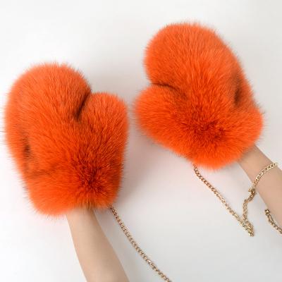 China Fashionable Real Fur Winter Lady Fox Whole Fur Warm Cute Fur Mittens for sale