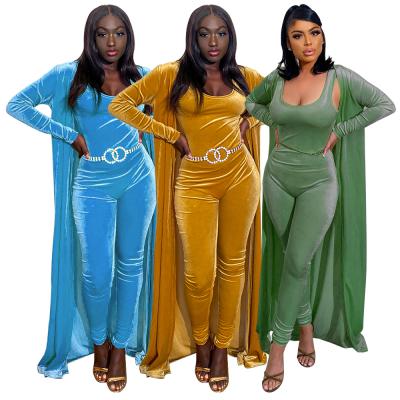 China LL043 Hot Korean Velvet Anti-wrinkle Jumpsuit Women Clothing Transparent Two-Piece Set Overalls for sale