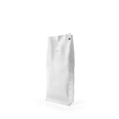 China Moisture Proof Resealable Coffee Bag With Valve Frosted White Pull Label Zipper Bag For Coffee Packaging 12oz Block Bottom for sale