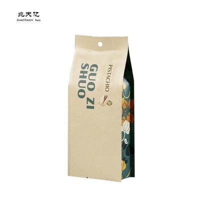 China Recycled Materials 8 Sides Sealing Custom Design Rack Up Pouch Kraft Paper Material Pistachios Packaging Bag for sale