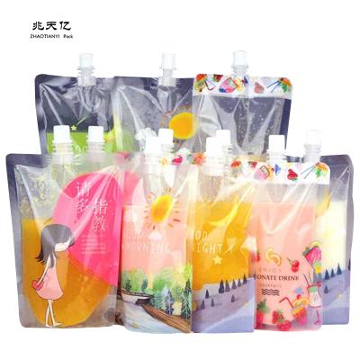 China Packaging Recyclable Liquid Spout Bag Beverage Transparent Self Standing Sealed Bag For Milk Tea Juice for sale