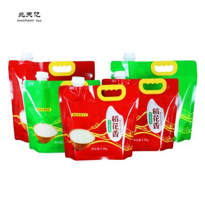 China Safety Handle Design 5 Kg Rice Doypack Packaging Custom Color Plastic Food Package Bags With Spout for sale