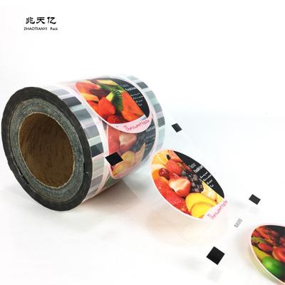 China Customized Printed Film Roll Moisture Proof Fruit Cup Juice Food Packaging Plastic Cup Sealing Film Moisture Proof for sale