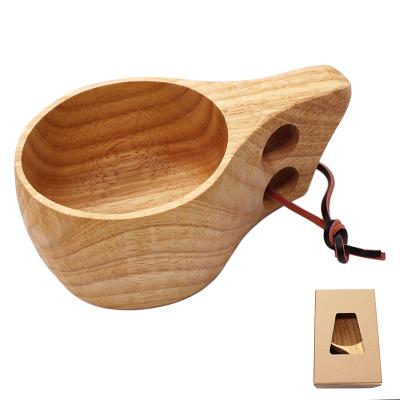 China Outdoor Camping Hiking Large Kuksa Environmental Friendly Traveling Hand Carved Wood Camping Mug With Two Holes Handle for sale