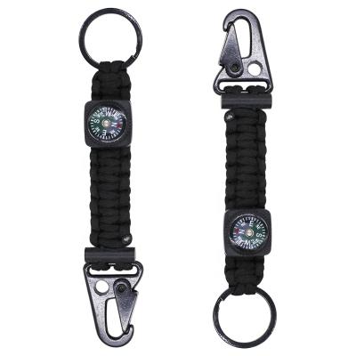 China Outdoor Camping Hiking Wholesale Tactical EDC Gear Survival Travel Compass Braided Rope 550 Paracord Key Chain for sale