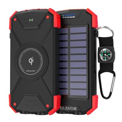 China Eco-friendly 10000mAh Power Wireless Power Bank Charger ABS Solar Panel With Dual LED Flashlight for sale