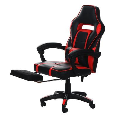 China Newest Design Modern Design Black And Red Leather Office Racing Gaming Chair With Footstool For Computer for sale