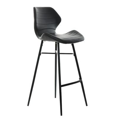 China Contemporary Black Leather Cafe Bar Chair Tall Bar Chair Metal High Leg Stools for sale