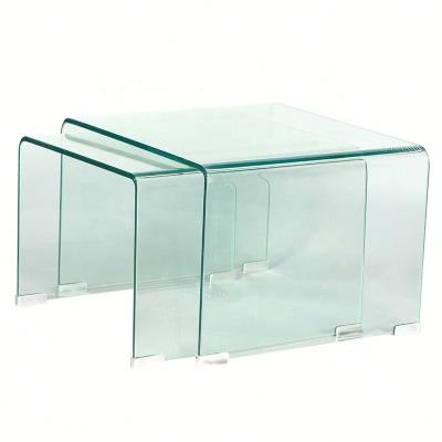 China New Environmental Friendly Design Teapoy Bent Glass Living Room Furniture Coffee Table Curved Glass Coffee Tables for sale