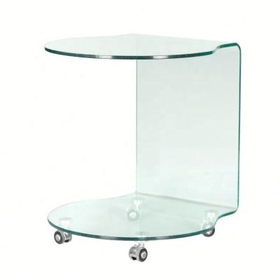 China Glass rack rotating modern side table coffee table home TV furniture folded glass tables on four wheels for sale