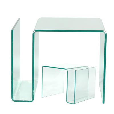 China High Quality Modern Design China Manufacture Living Room Side Table Square Bent Glass Coffee Table Low Price for sale