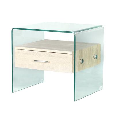 China High Quality Bent Glass Coffee Table With Single Glass Factory Curved Wooden Drawer for sale