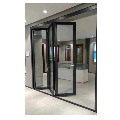 China Thermal Insulation Exterior Aluminum Profile Bi Folding Doors Glass Plate Price Bi Folding Doors Windows Bathroom Grille Lock Designs for sale