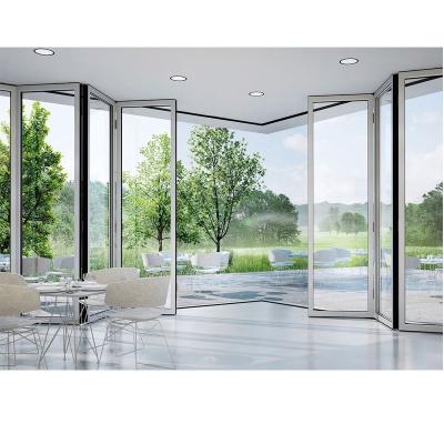 China Exterior Aluminum Heat Insulation Bi Folding Insulated Double Tempered Bathroom Glass Plate Door Bi Fold Doors Price Philippines for sale