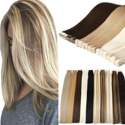 China 100% Human Hair Tape In Hair Extensions Full Cuticle Double Cuticle Remy Skin Weft Tape In Hair Ponytail Pulled Extensions Wholesale for sale