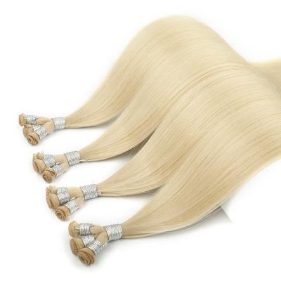 China Natural Wave 100% European Virgin Hand-tied Wefts Hair Weaves Double Hand Drawn Hair Tied Hair Weft Extension for sale