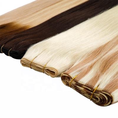 China Silky Straight Wave Cuticle Lined Piano Color Weft Blonde Straight Human Hair Remy Russian Hand Tied Hair Colored Weft for sale