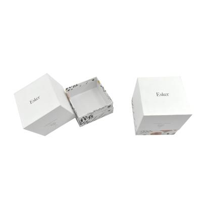 China Recycled Materials White Paper Cardboard Printed Sturdy 2 Piece Square Candle Gift Box Packaging Luxury Gift Box for sale