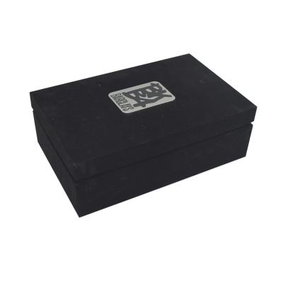 China Recyclable Factory Custom Rectangular Luxury Black Gift Box Black Gift Box With Silver Mark for sale