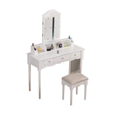 China Easy-Assembled Luxury New European Style White Modern Bedroom Dressing Table With 3 Fold Mirror for sale