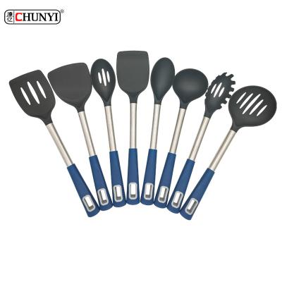 China Stainless Steel 8pcs Cooking Utensils Durable Nylon Cookware Set Non-Stick Colorful Handle Kitchen Accessories for sale