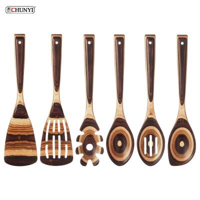 China Viable Color Wooden Utensils 6 Pieces Set Pakka Kitchen Utensil Tool Wooden Spoon Spaghetti Server for sale