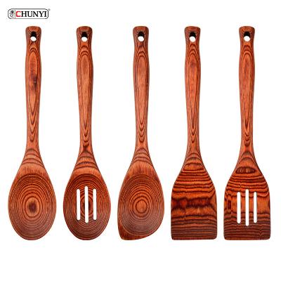 China Sustainable Hot Selling Amazon 5Pieces Pakka Color Kitchen Tool Wooden Cookware Set for sale