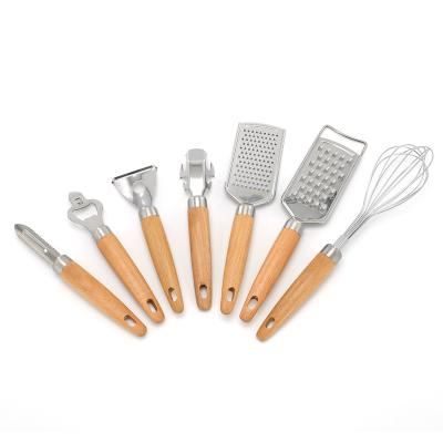 China Sustainable New Kitchen Tools And Gadgets 2022 Wooden Handle 7pcs Kitchen Cookware Set for sale