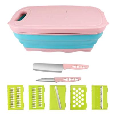 China Viable Folding Multifunctional Cutting Board Set With Knife Colander Collapsible Folding Plastic Chopper for sale