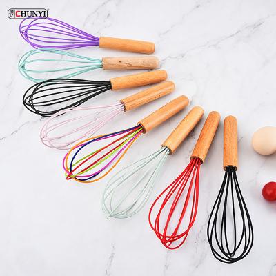 China Sustainable Handen Wooden Hand Lower Semi-automatic Egg Beater Silicone Egg Beater for Kitchen Rotary Egg Mixer for sale