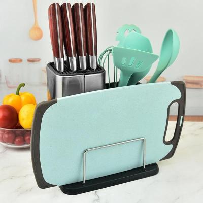 China 3 Viable in 1 Colorful Stainless Steel Utensil Dish Rack Kitchen Utensil Holder for Cutting Board and Knife Kitchen Utensils for sale