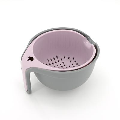 China Viable Plastic Colander PP Double Layer Drain Basket Kitchen Fruit And Vegetable Washing Rotating Basket With Handle for sale