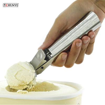 China Viable Stainless Steel Ice Cream Scoop With Soft Handle Grip Digger Spade Ball Maker Non-Slip Rubber Ice Cream Scoop for sale