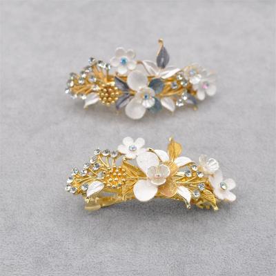 China Wholesale High Quality RedWillow Hair Decoration Female Headwear Gold Powder Hair Clip Flower Shape Hand Painted Headwear for sale