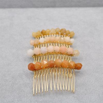 China Colorful Healing Crystal Gravel Stone Hair Comb Decoration RedWillow Natural Stone Hair Comb For Women Girls for sale