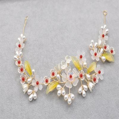 China Decoration RedWillow 2022 Hot Selling Flower Gold Acrylic Flower Headband Wholesale Wedding Party Women Hair Accessories for sale