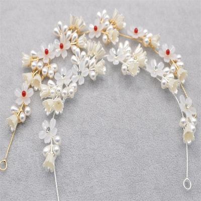 China Wedding Decoration RedWillow Bride's Gold Pearl Flower Style Soft Chain Headband Set With for sale