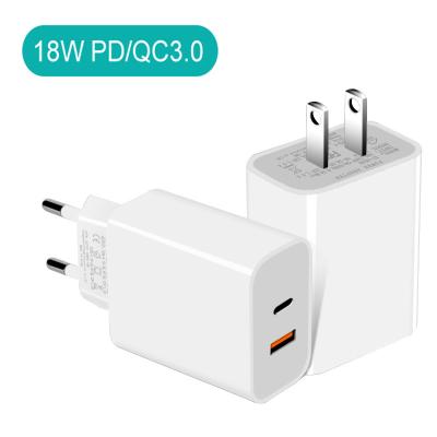 China EU Plug 18W QC3.0 Portable Quick Charge PD2.0 Plus USB Home Travel Phone Charger Adapter Wholesale 5V 3A Type C Wall Charger For iPhone 12 for sale