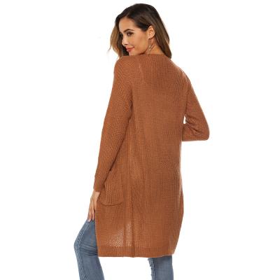 China Spring Color Women's Autumn Fashion Knitted Sweater Coat Long Sheer Large Pockets Cardigan for sale