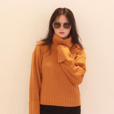 China Anti-wrinkle 100% Turtle Neck Slimmer Women's Soft Acrylic Winter Orange Fashion Waist Sweater for sale