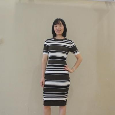 China High Quality Sexy Elegant Ribbed O-neck Spring And Striped Summer Women's Sweater Short Sleeve Dress for sale