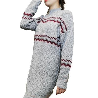 China 2020 latest fashion casual knitted long sleeve anti-pilling pattern jacquard sweater simple dress for sale