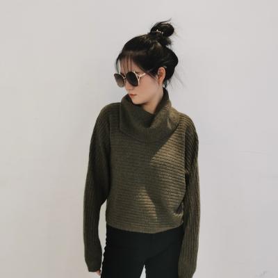 China Anti-wrinkle spring regular high neck women's custom knitted thick solid color pullover women's sweater for sale